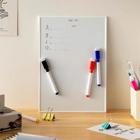 A4 Size Dry Erase Whiteboard, Magnetic White Board with 3 Dry Erase Marker Pens, Office Presentation Supplies, Handwritten Notes