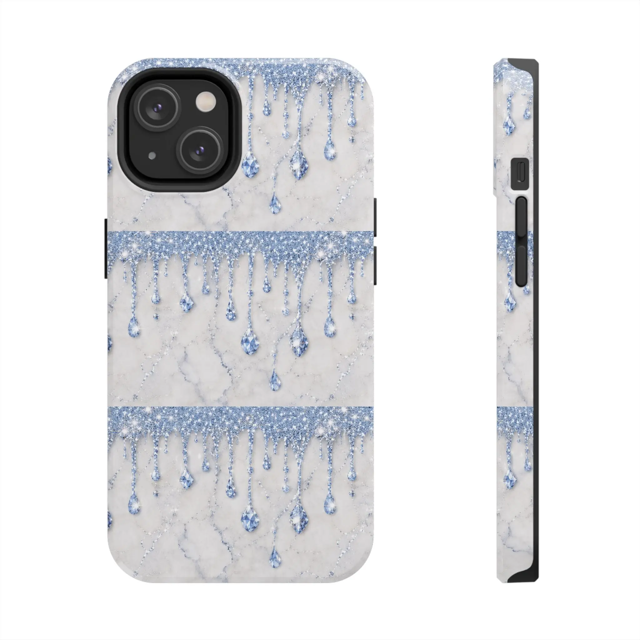 Blue Crystal Drip Pattern Tough Phone Case, Smartphone Shell, Protective Cover for Handheld Cellphone Devices