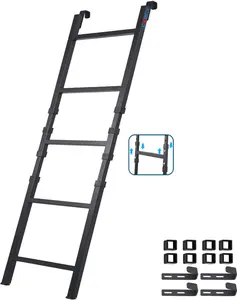 RV Bunk Bed Ladder 55"-71", Adjustable Height Heavy Duty Travel Trailer Bed Ladders with 4 Hook and Foot Caps, Metal  Bed Step Ladder for  Dorm Appartments, Load 300 LBS