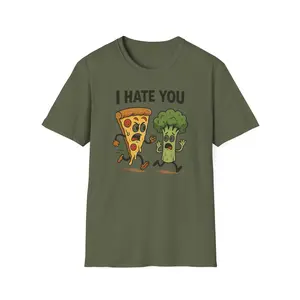 Funny Foodie T-Shirt - I Hate You Pizza and Broccoli, Gift for Food Lovers, Casual Wear, Quirky Humor Tee, Unisex Graphic Shirt Cotton Soft