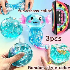 3-Piece Set Random Colors, New Ocean Cubes, Dough Cute Face Baozi, Jelly Transparent Apple Stress Relief Toy, Capybara Glitter Malt Slow Anxiety Release, Kids & Adults