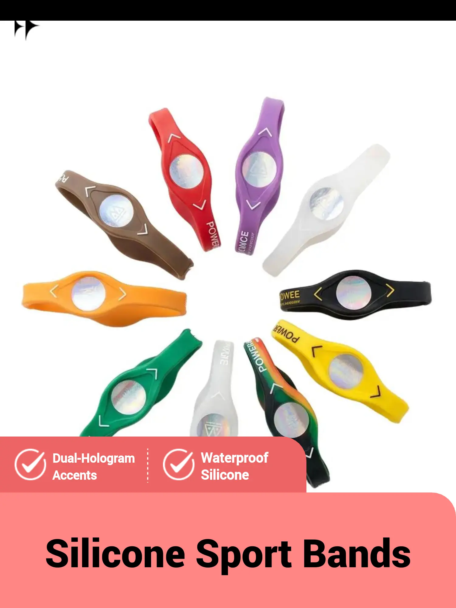 6pc Silicone Hologram Sports Bracelet Pack, Athletic Performance Wristbands for Sports & Outdoor Use