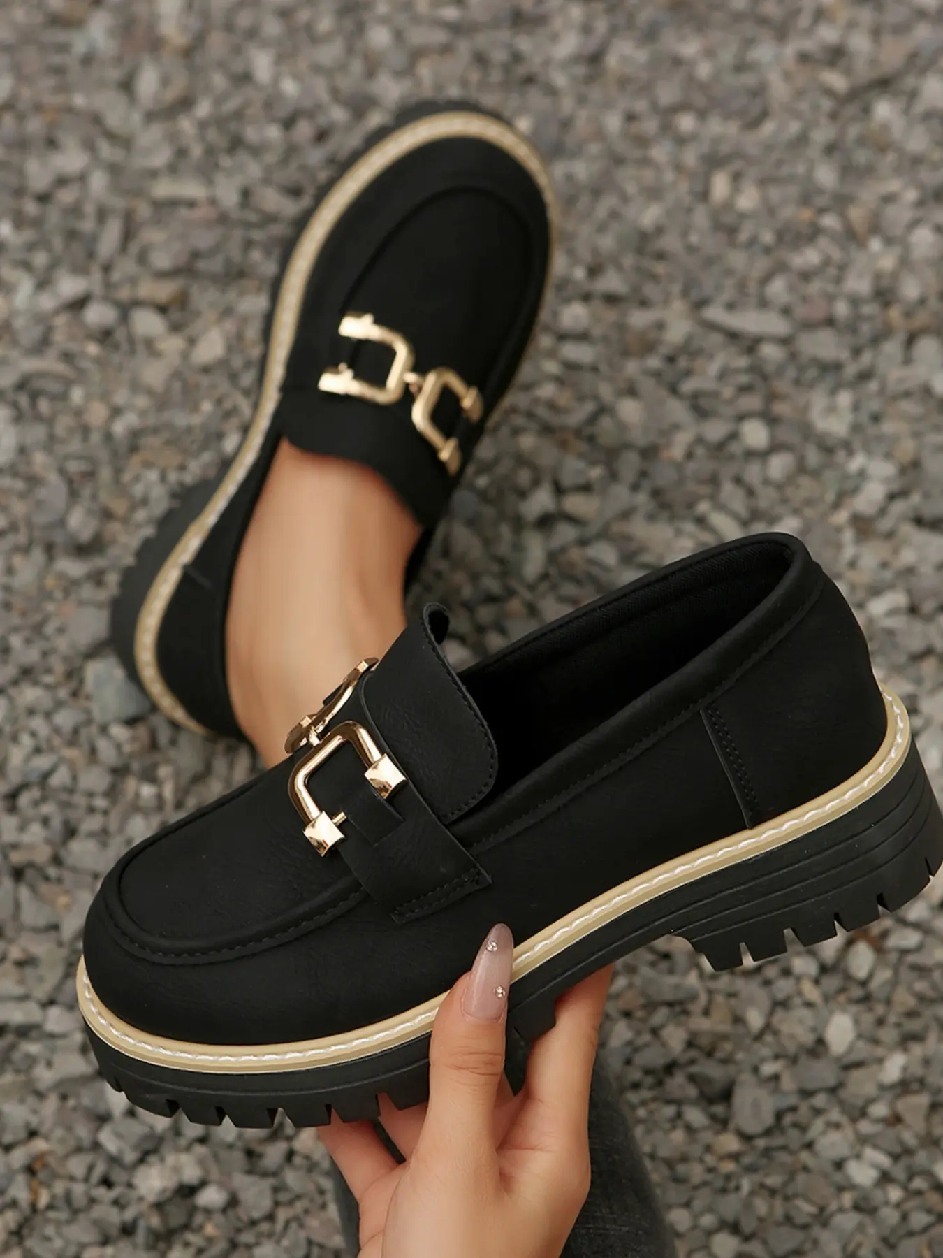 Trendy Loafers for Women, Thick Sole Anti-Slip Design, Versatile Student Footwear, Stylish Leather Shoes, Slip On Shoes, Slip Ins Shoes, Perfect for Everyday Wear