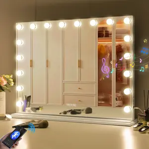 VANITII 32''x23'' Vanity Mirror with Lights Bluetooth Tabletop Wall Mount Metal White VANITII 32''x23'' Vanity Mirror with Lights Bluetooth Tabletop Wall Mount Metal White