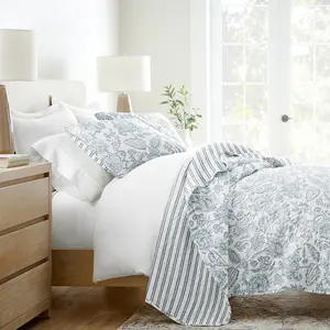 Jacobean/Stripe Reversible Quilted Coverlet Set Jacobean/Stripe Reversible Quilted Coverlet Set
