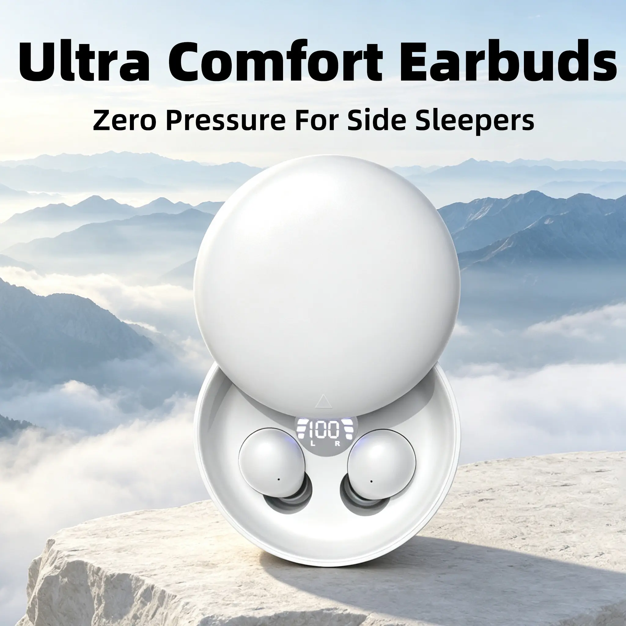 Mini Sleep Earbuds low-profile invisible in-ear design, pain-free for long wear & no ear pressure while side sleeping, soft silicone fits auricle, block snoring & ambient noise, wireless Bluetooth earphones for dorm & home sleep