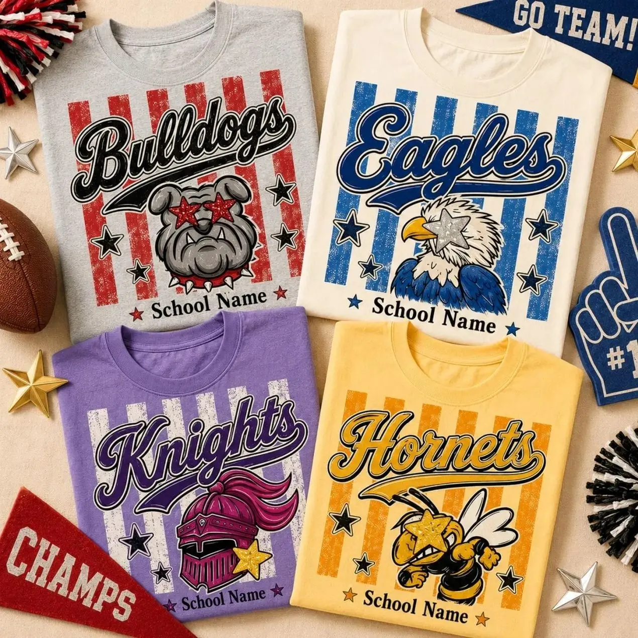 Custom School Mascot Shirt, Retro Vintage Game Day Spirit Tee, Personalized School Name, Back to School Gift, Cardinals Wildcats Eagles