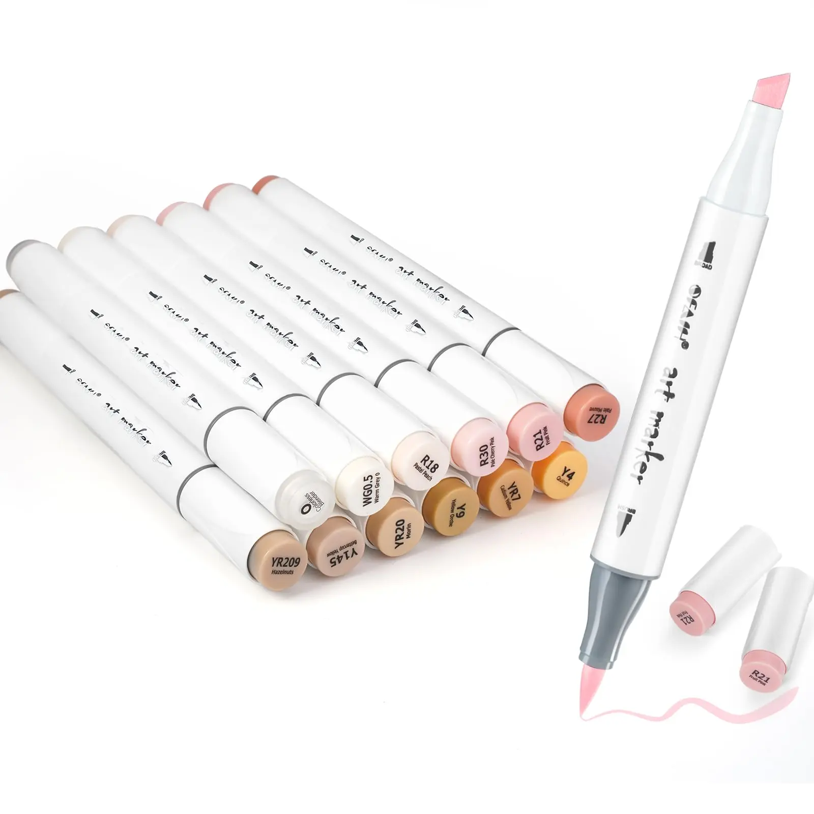 Skin Tone Brush Tip Markers - 12 Light Colors Double Tipped Art For Artist Adult Coloring Illustration  Gifts Dual & Chisel Refillable Ink