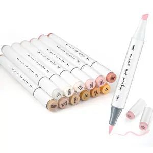 Skin Tone Brush Tip Markers - 12 Light Colors Double Tipped Art For Artist Adult Coloring Illustration  Gifts Dual & Chisel Refillable Ink