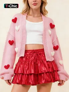 Women's Knitted Sweater Cardigan with 3D Heart Design, Cute Versatile Daily Commute Party Wear, Stylish Casual Outerwear