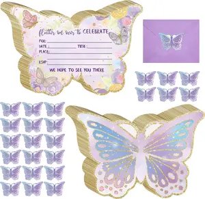 MAGICAL BUTTERFLY INVITATIONS! | 24-PC Complete Set with Envelopes & Stickers | Perfect for Girls Birthday Parties