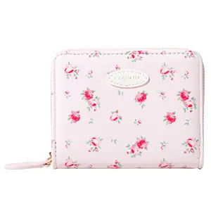 Rose Print Floral Wallet Small Bifold Wallet with Zipper Coin Purse Card Holder ID Window for Women Girls