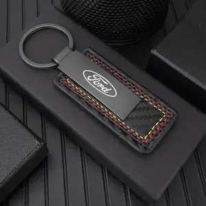 Metal Leather Car Emblem Keychain, Car Logo Keyring, Auto Accessories, Fashionable Alloy Keychain, Gift for Friend Woman Man, Key Fob Pendant for Ford Focus Fiesta Ecosport