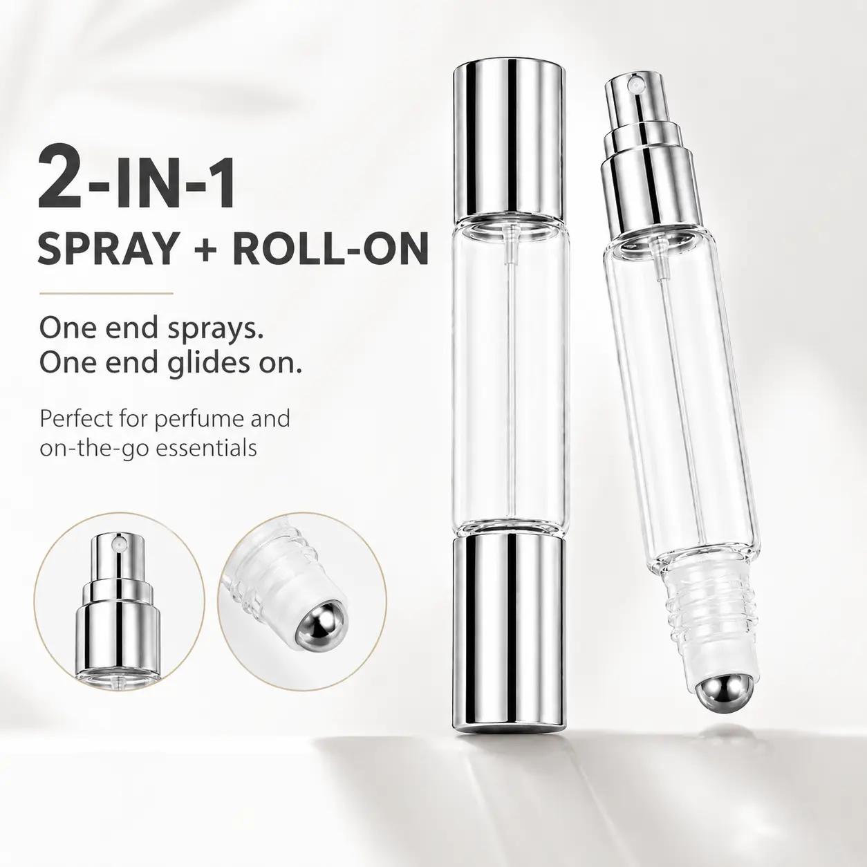 Perfume Atomizer Bottle - Double End Spray & Roll On Refillable Glass Container, Portable Travel Perfume Dispenser for Fragrance, Essential Oil & Mosquito Repellent, 2-in-1 Leakproof Pocket Size Bottle with Refill Tools