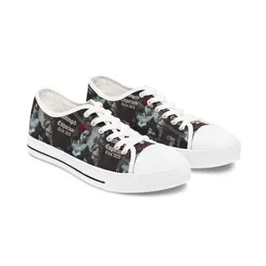 Men's Gothic 'Unhinged Temptress' Closed Leather Footwear - Punk Grunge Alternative Decorated, Low-Cut, Shock-Absorbing Graphic Casual Trainers with Black Sole