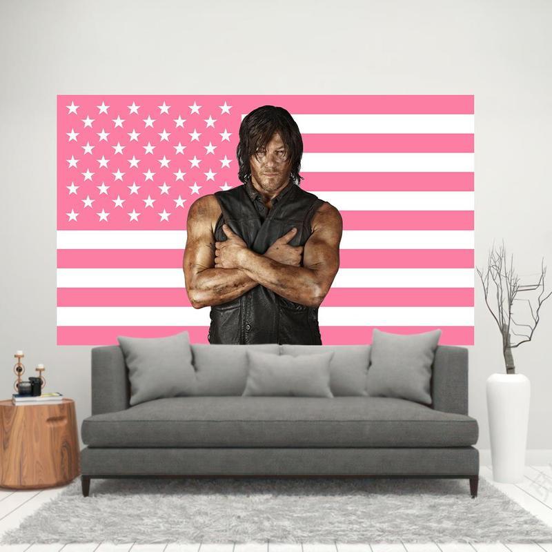 Tapestry 90X150CM 3X5FT Norman Reeduss Flag Daryl Dixo Flag Pink American Flag  The Walking Dead Poster Wall Hanging Tapestry Room Decor Linen Decorative Cotton