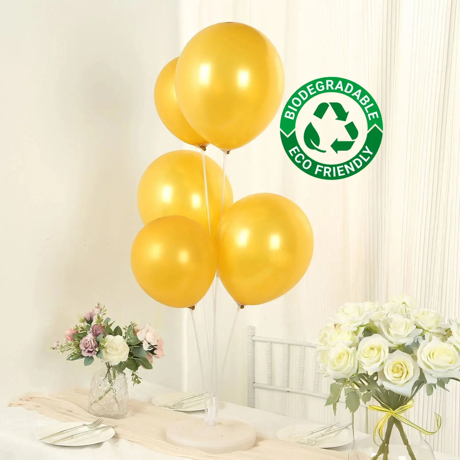 50 Pack 12" Gold Biodegradable Latex Balloons - Eco-friendly Thick Extra Strong Helium Balloons for Birthday, Photo Booth Props, Hanging Decor, Balloon Decor (Festive & Party Supplies)