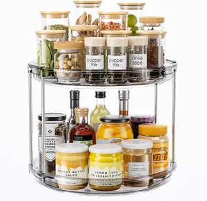 2-Tier Bathroom Countertop Organizer 360° Clear Lazy Susan Rotating Storage Tray Spinning Perfume Cosmetics Vanity Shelf for Bathroom Cabinet Kitchen Large