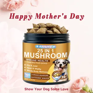 Mushroom Supplements - Turkey Tail Mushroom For  Lumps & Bumps - Gut, Hip, Joint, Skin, Coat, Immune Health - 14 Organic Mushrooms Turkey Tail, Reishi, Lions Mane, Glucosamine, MSM - 160 Chews Pets