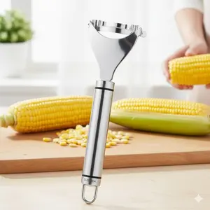 Stainless Steel Corn Stripper, Anti-Slip Grip & Anti-Cut Design, Rustproof Kitchen Tool, Quick Kernels Removal in 3 Sec, Portable for Dorm, Camping, No-Residue, Kitchen Gadgets for Home Use