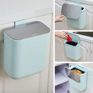 2.4/1.85 Gallon Kitchen Compost Bin for Cabinet Door 9L/7L Large Capacity Hanging Trash Can with Lid Odor Free Stay Open Dual Way Lid Design Mountable Waste Bin for Kitchen Bathroom RV Office