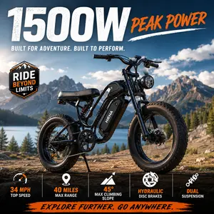 【HIEHA】1500W Fat Tire Ebike, 34MPH,  70-Mile Range, Full Suspension, 48V  Removable Battery, CarPlay Display |  UL 2849 Certified Electric Bike for Adults