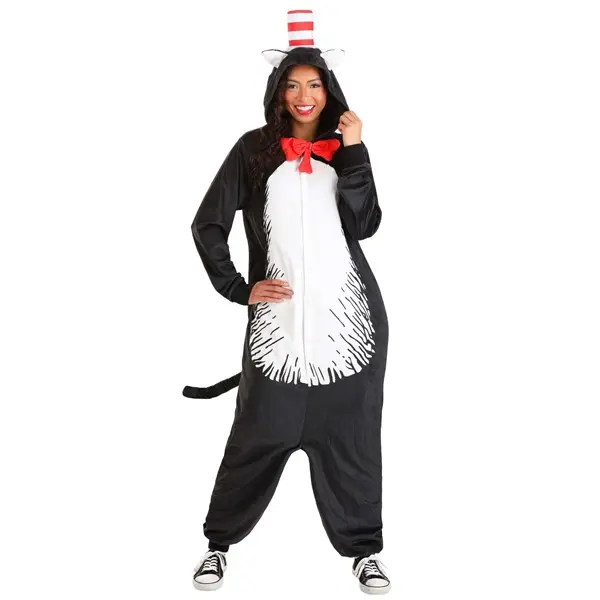 Dr. Seuss Cat in the Hat Costume Onesie for Adults, Clothes, Polyester