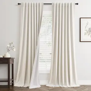 Jowels 100% Blackout Linen Curtains 2 Panels Set for Living Room Bedroom Back Tab Thermal Insulated 100% Black Out Linen Drapes Room Darkening Window Curtains