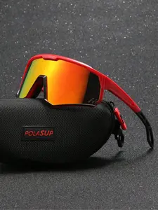 Baby Polarized Lens Geometric Gradient Motorcycle Bike Glasses, Unisex Sport Sunglasses, Breathable Frameless Eyewear