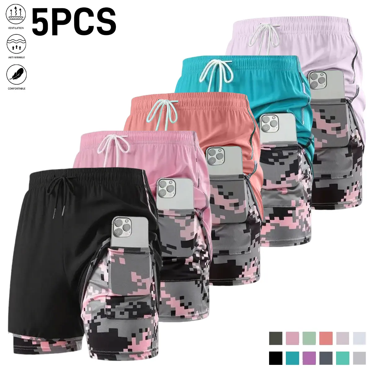 Women’s summer quick-dry yoga shorts—lightweight, breathable running shorts with an elastic waistband; 2-in-1 fitness shorts; casual athletic pants suitable for running, yoga, and outdoor activities; an ideal gift for women.