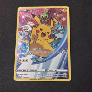 Pokemon trading card game Pikachu SWSH020 black star Promo (dmg)