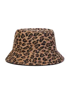 Unisex Leopard Print Bucket Hat, High Quality Hat, Casual Fitted Style Plaid Woven Sun Protection Cap, Outdoor Use Travel Beach Vacation Headwear for Men Women, Leopard Pattern