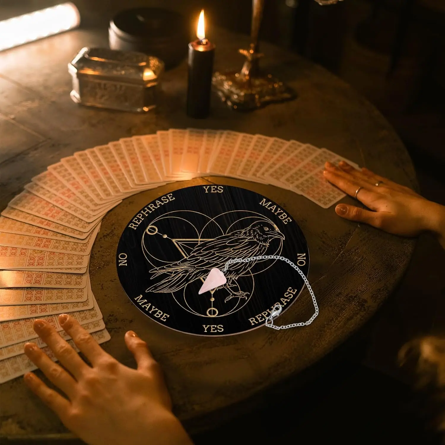 3-piece set of wooden divination boards with conical pendulum crystal pendant, spirit pendulum decoration display stand, witch divination tools, wooden witchcraft divination tools, used for spiritual altar decoration, home decoration