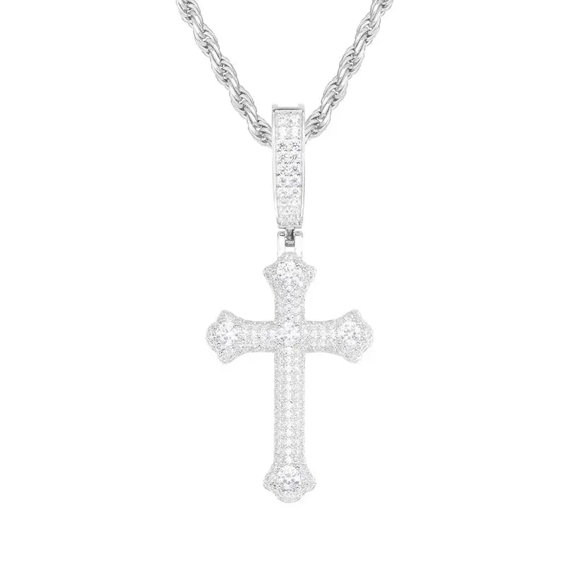 UCCIYO Exquisite Cross Pendant CMP02 Lab-Created Moissanite Pendant Copper Moissanite Ice Out Pendant Necklace Hip Hop Men's Necklace  Shiny Micro-Inlay Sparkling Wedding Party Gift P439 【CMP02】