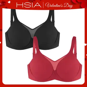 HSIA Cardi Comfort Floral Print Bra Plus Size Underwire Smoothing No Padding Wide Strap Full Coverage Unlined Minimizer T-shirt Bra 2 Pack