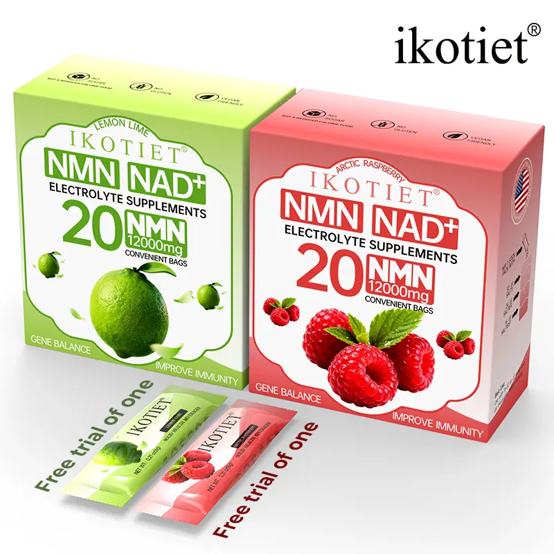 IKOTIET Sugar-Free Natural Healthcare Powder Drinks - NMN, NAD & Electrolyte Blend Natural Supplements, 2 Flavors (Raspberry Included), Lemon Sleep Aid, Energy-Boosting, Immunity-Supporting, Easy-to-Use Women's Fitness Vitamins Edible Dietary Supplements