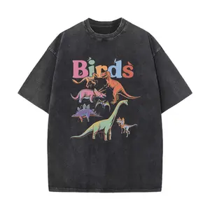 Women's Vintage T-Shirt - Black Prehistoric Dinosaur Graphic T-Shirt, Perfect for Casual Outfits, Machine Washable, Washed Crew Neck Top, Street Style