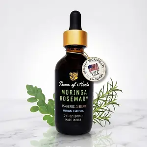 Moringa Rosemary Ayurvedic Herbal Hair Oil with Amla, Bhringaraj, Pumpkin seed, Almond, Neem, Fenugreek & 15+ herbs - Strengthens Hair, Supports Growth & Scalp Nourishment, Made in USA, 2 fl oz