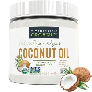 Viva Naturals Organic Coconut Oil, 16 fl oz – Unrefined, Cold-Pressed Extra Virgin Coconut Oil, USDA Organic & Non-GMO, Natural Cooking Oil, Hair Oil & Skin Oil