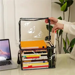 Clear Book Storage Bag, 3 Counts Portable Large Capacity Book Storage Organizer with Zipper & Handle, Home Organizer for Living Room Bedroom Office