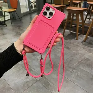 Candy Necklace Shockproof Silicone Crossbody Lanyard Card Holder Phone Pocket Phone Case For iPhone 17 Air 15 16 Pro Max 15 Plus Accessories