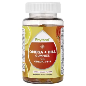 Phytoral Omega + DHA Gummies with Omega 3-6-9, Lemon & Orange, 60 Gummies