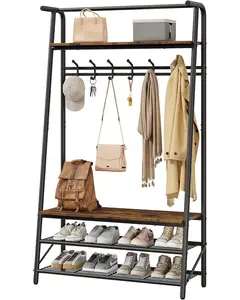 GARVEE Entryway Coat Rack with Bench and Shoe Storage, Metal Frame Hall Tree with 6 Hooks and 3-Tier Shoe Organizer for Organized Hallway and Entryway