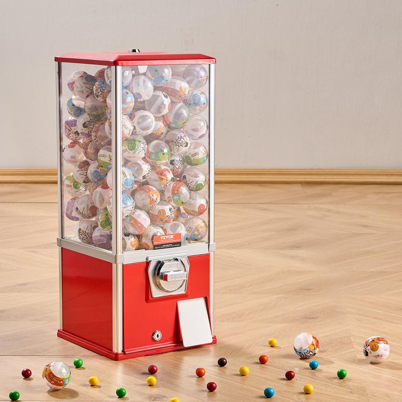 VEVOR Gumball Machine for Kids, TikTokShopBlackFriday, 25" Height Home Vending Machine, PS Bouncy Balls Dispenser, Hold 230 Capsule Toys, Rectangle Bubble Gum Machine for Game Stores, Coin Operated Gumball Bank, Red