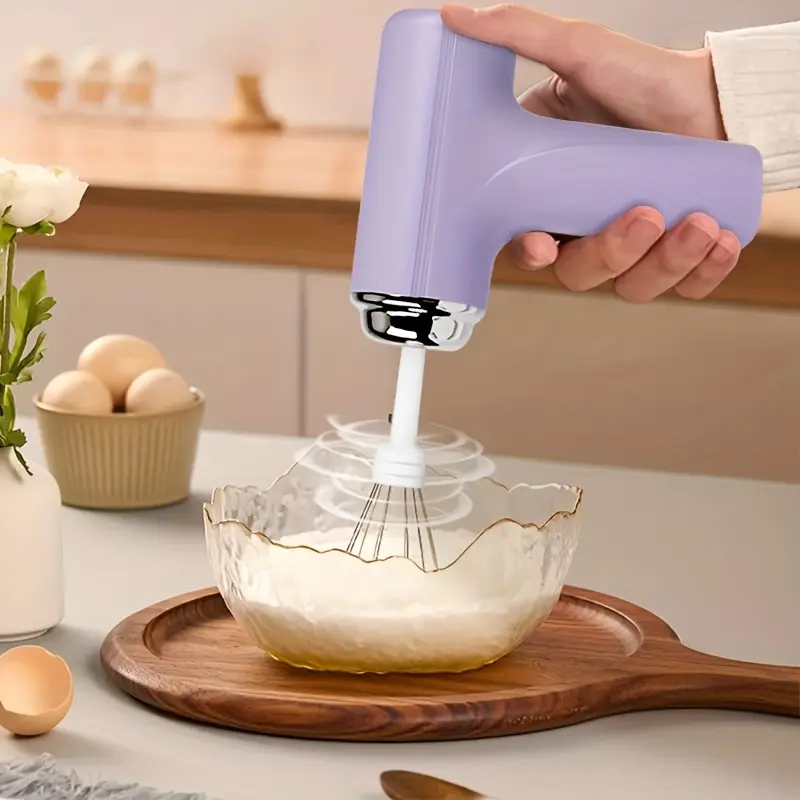 Wireless USB-Rechargeable Portable Kitchen Mixer - Compact 3-Speed Cordless Whisk Set with 3 Stainless Steel Attachments for Baking, Food Prep (Office & Gift Supplies), Handheld Beverage Mixer
