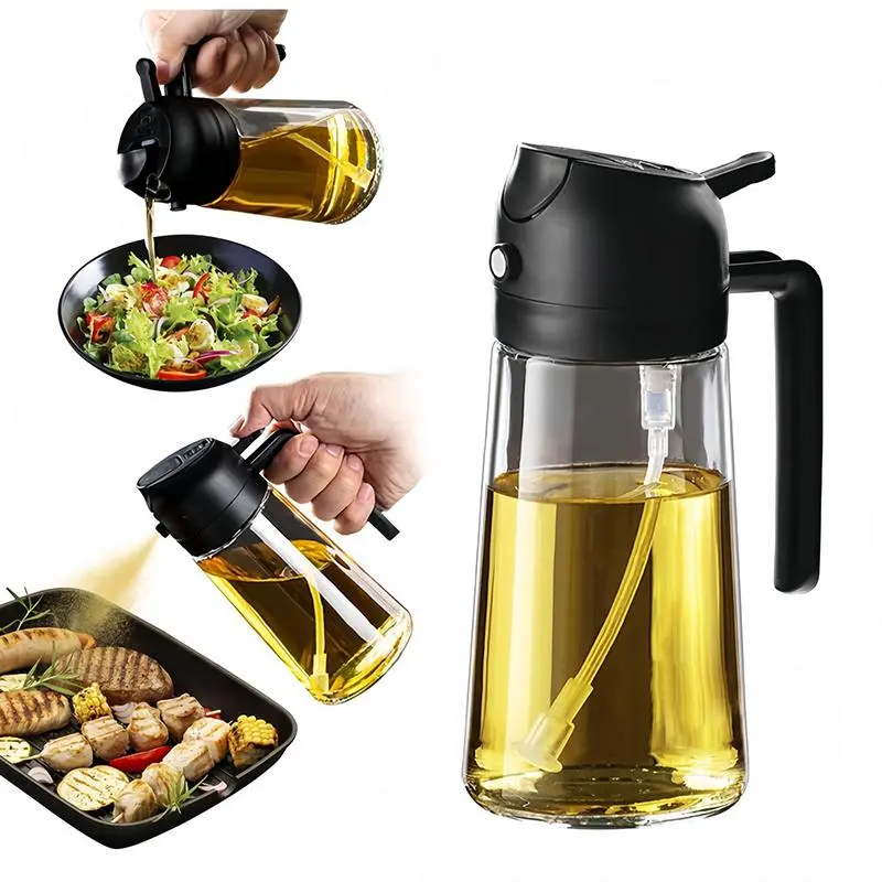 2 in 1 Glass Oil Dispenser, 1 Count 470ml Oil Sprayer with Handle, Oil Dispenser for Cooking, Baking, Frying, Kitchen Gadgets, Utensils