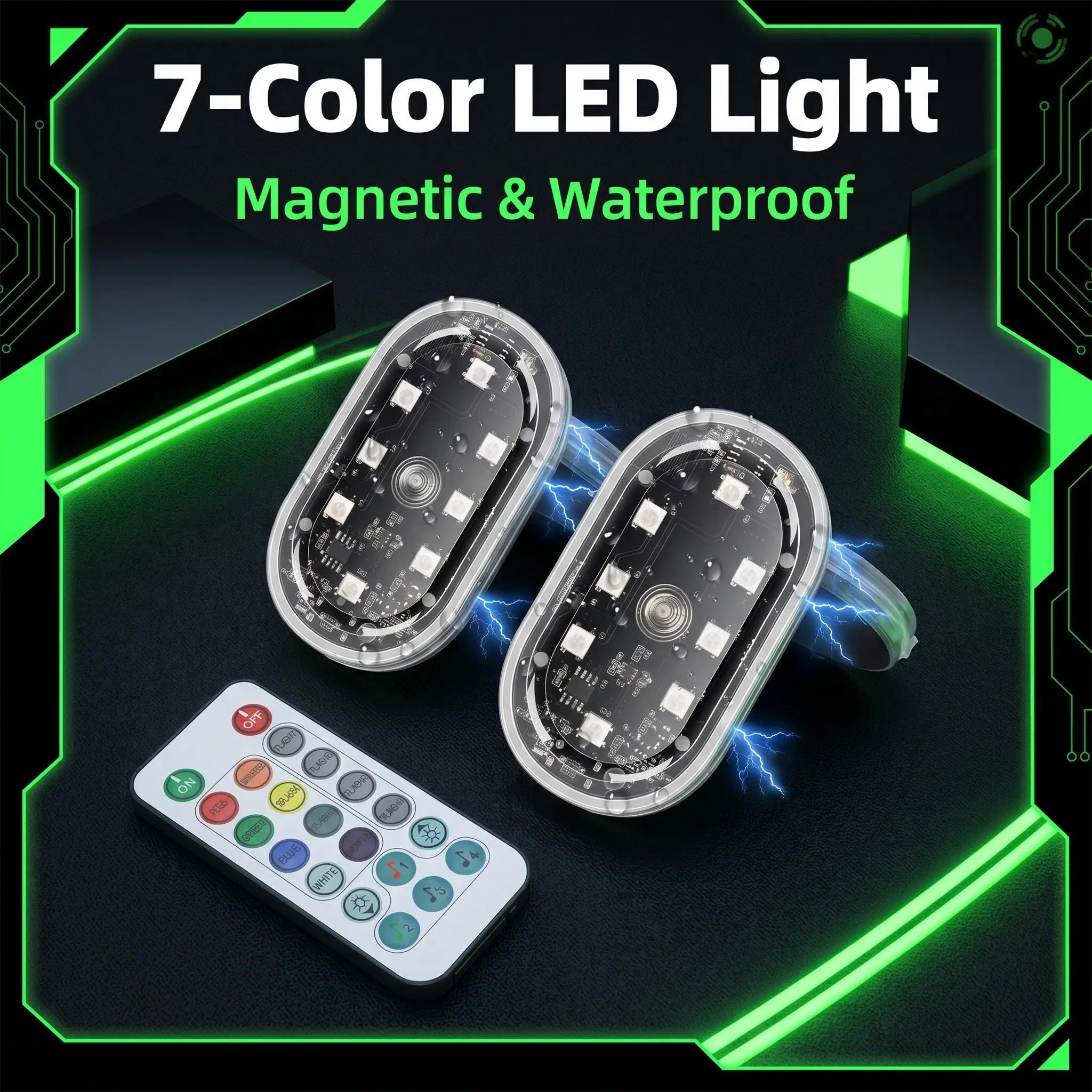 Portable Magnetic 8-Color LED Car Ambient Light - Wireless Remote Control, Touch Sensor, Multi-Mode Decorative Interior Lighting for Automobiles