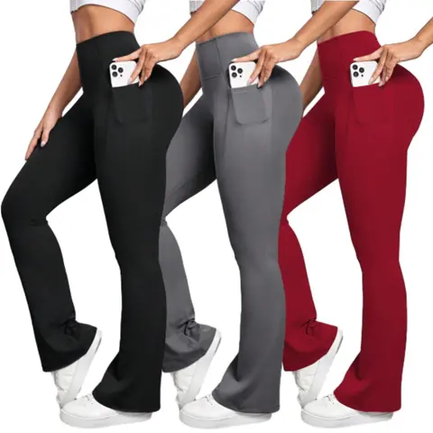 Womens Flare Yoga Pants Bootcut Leggings High Waisted Flares Bottom Workouts Pants with Pockets