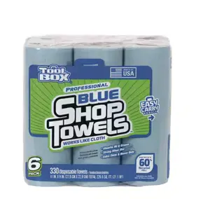 Professional Blue (330ct Total Sheets; 55ct Per Roll; 11 in. x 9 in. Sheet Size; ) 6-Pack Disposable Shop Towel