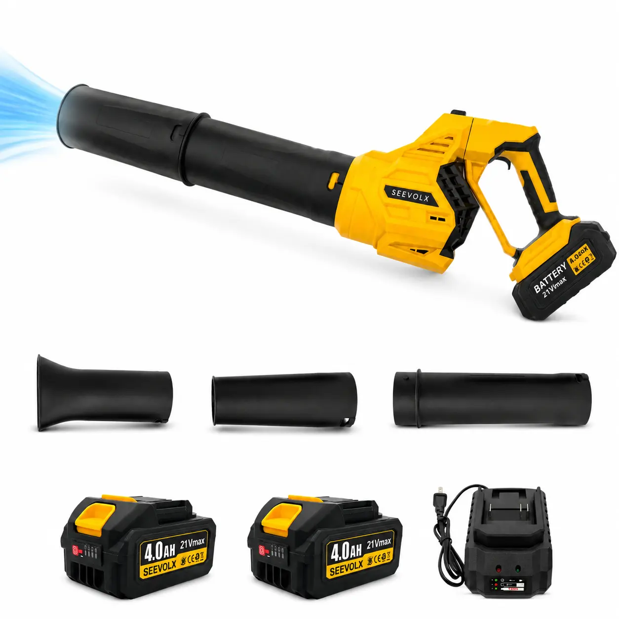 【Weekly Deals】SEEVOLX Leaf Blower Cordless Electric Leaf Blower/Snow Blower 2100G High Thrust Brushless Motor 2x4000mAh Batteries Handheld Snow Blower Variable Speed Control Turbo Button Electric Blower for Lawn Care Debris Dust Removal Outdoorfun